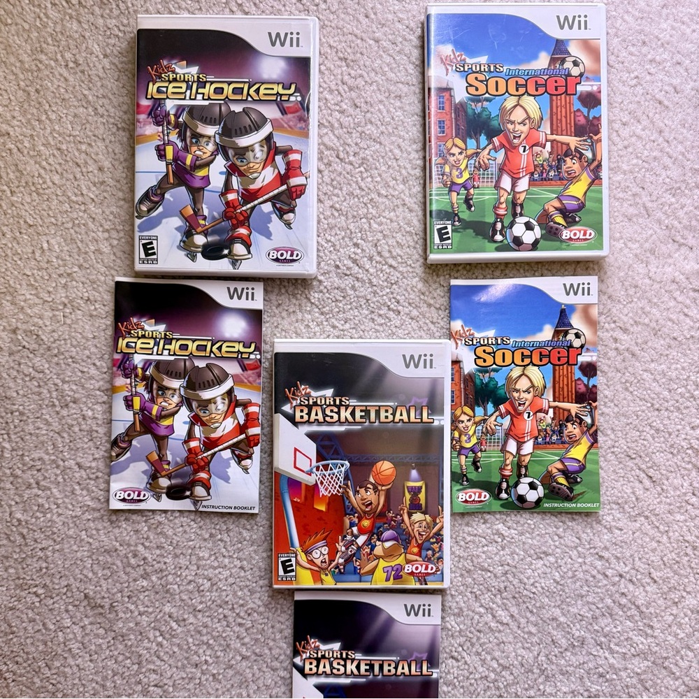 (3) Wii Kids Game Bundle W/ Manuals TESTED Ice Hockey, Sports Basketball, Soccer